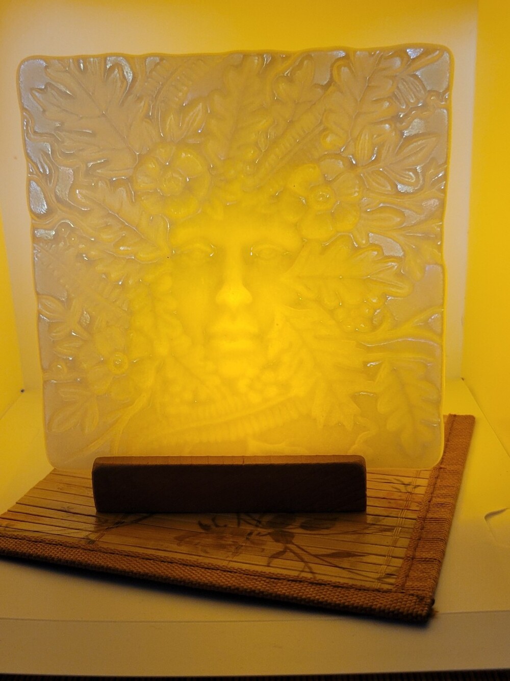 Woman of the Woods Candle Lithopane White Iridescent Fused Glass Sun Catcher